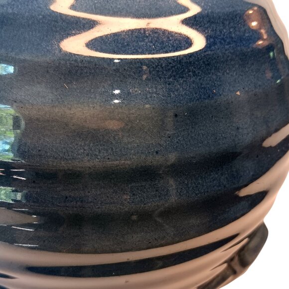 1930s Deep Blue Style Ribbed Geometric Design Art Deco Vase - Picture 6 of 14